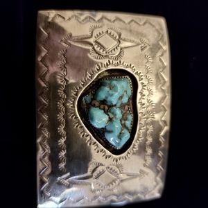 Signed vintage sterling silver belt buckle by Justin Morris